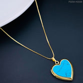 Turquoise Heart Love Mother of Pearl Openable Photo Frame Pendant Chain for Women