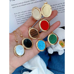 White Oval Mother of Pearl Openable Photo Frame Pendant Chain for Women