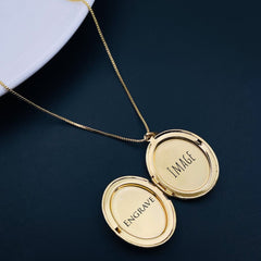 White Oval Mother of Pearl Openable Photo Frame Pendant Chain for Women