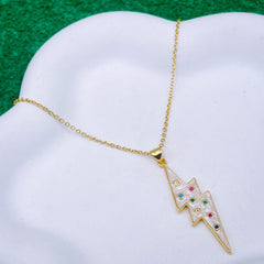 Lightening Thunder White Enamel 18K Gold Pendant Chain for Women