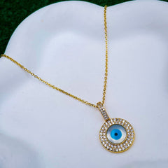 Mother of Pearl Medallion Cubic Zirconia 18K Gold Pendant Chain for Women