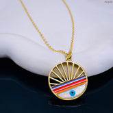 Rising Sun Enamel Mother of Pearl 18K Gold Pendant Chain for Women