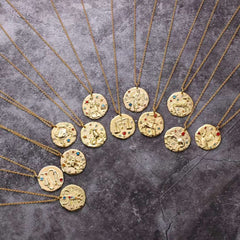 Pisces Beaten 18K Gold Medallion Zodiac Sign Chain for Women