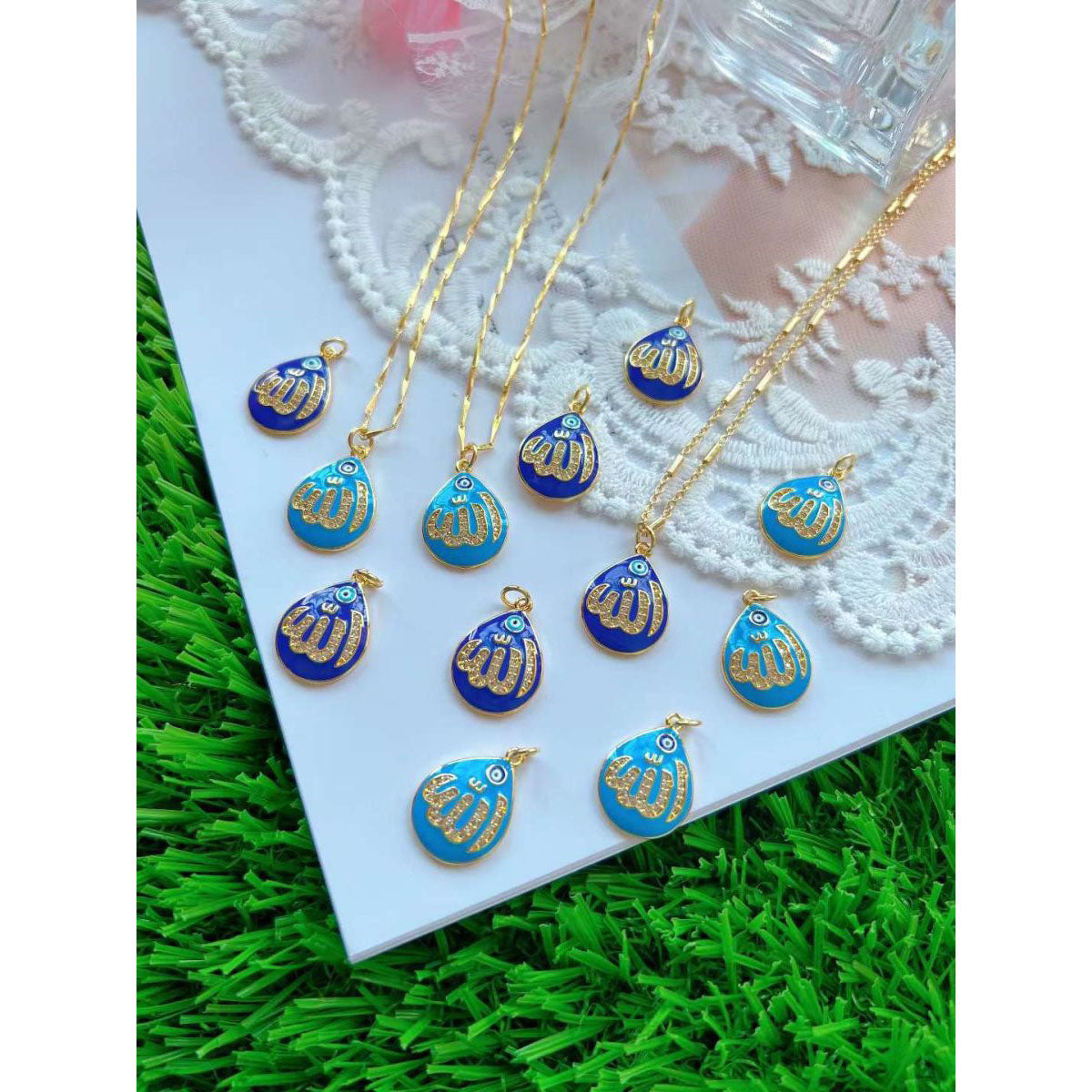 Evil Eye Blue Cubic Zirconia Copper Pendant Chain For Women