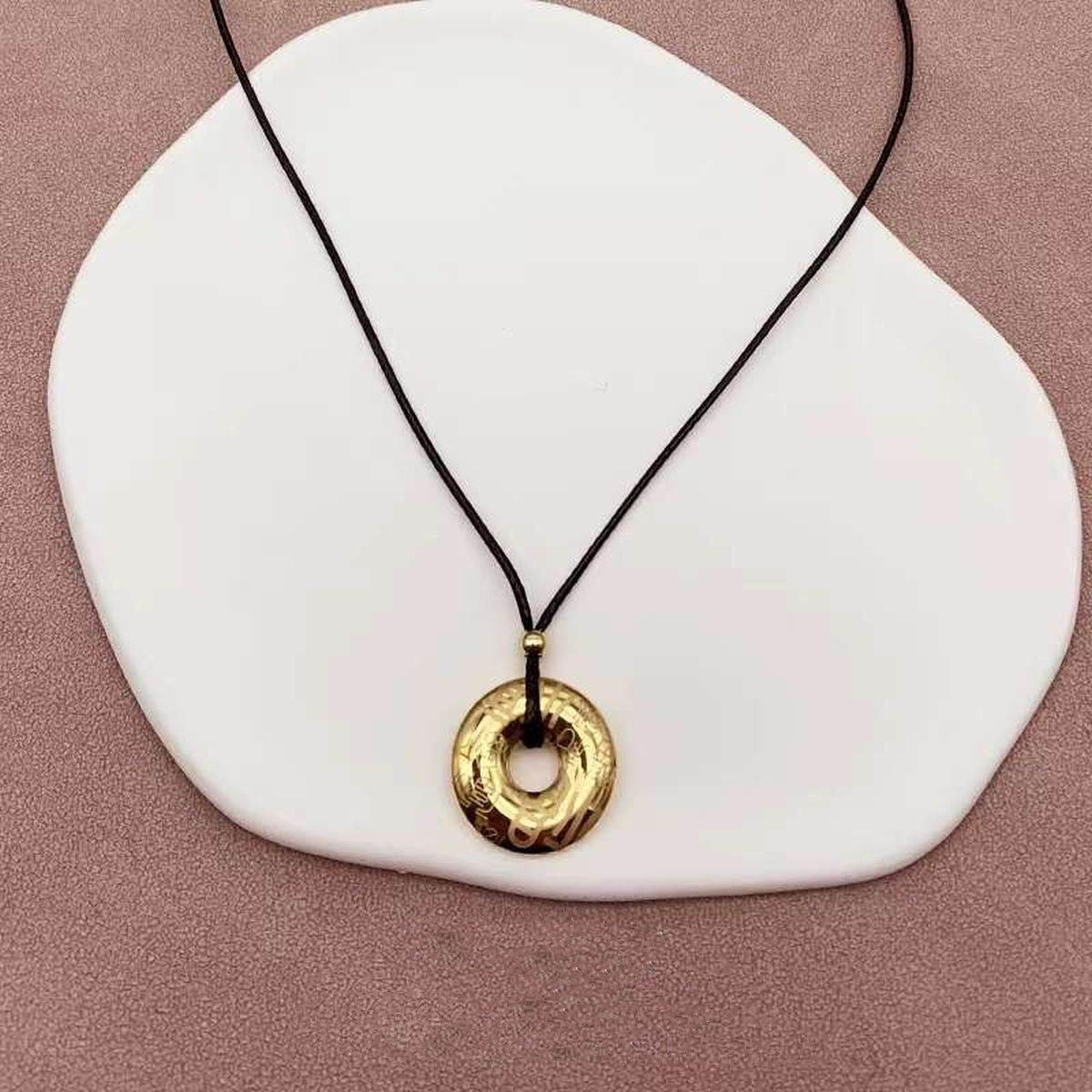 Circle of Life 18K Glossy Gold Stainless Steel Medallion Black