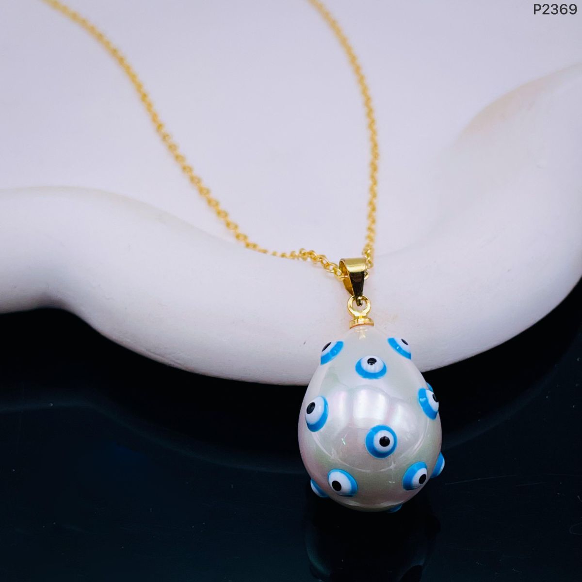 White Drop Pearl Evil Eye 18K Gold Pendant Chain for Women
