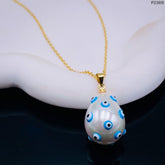 White Drop Pearl Evil Eye 18K Gold Pendant Chain for Women
