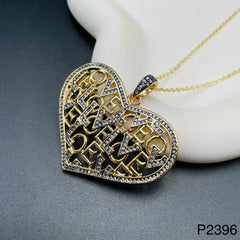 Large Heart Love Black Rhodium Cubic Zirconia 18K Gold Pendant Chain for Women