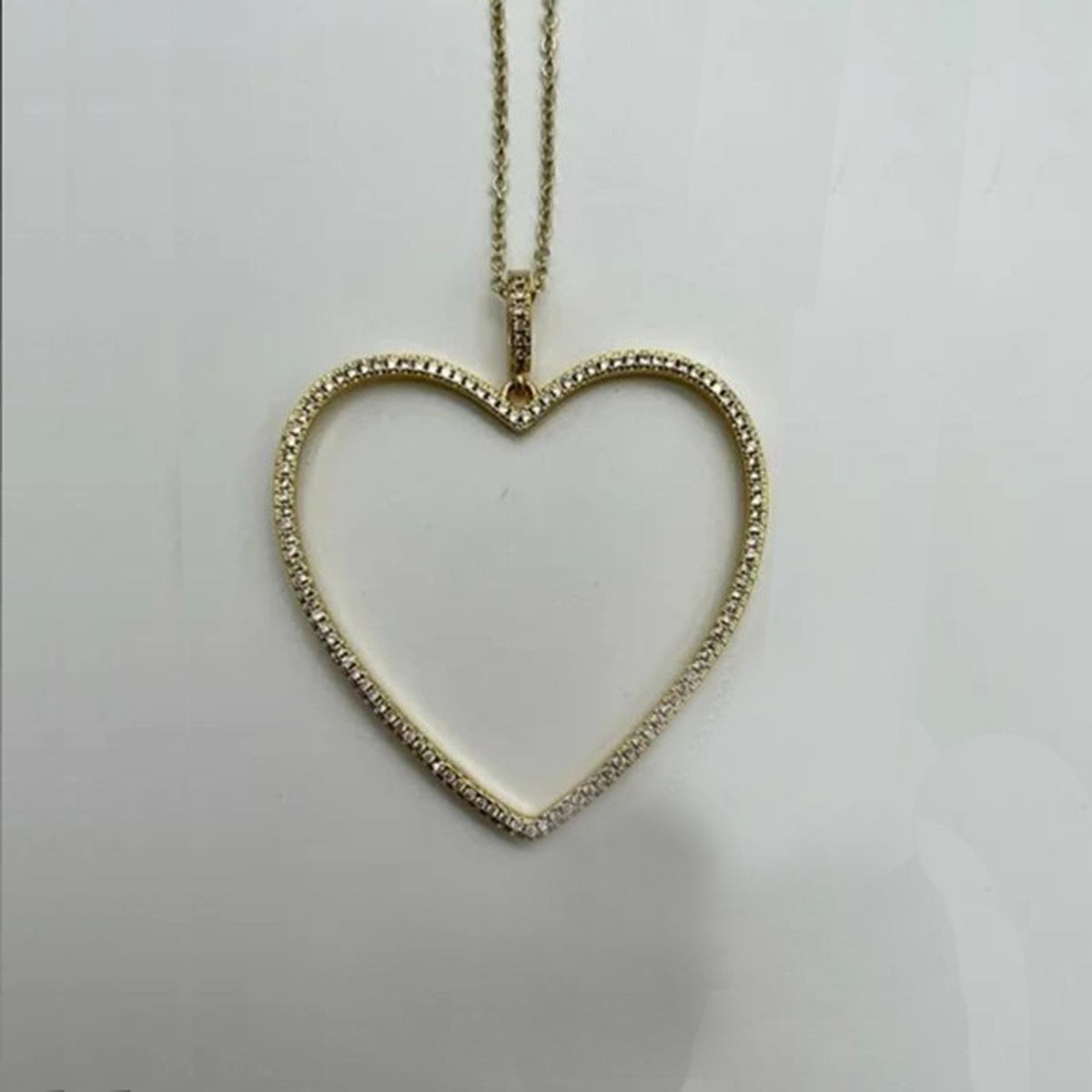 Large Heart Love Cubic Zirconia 18K Gold Anti Tarnish Pendant Chain for Women