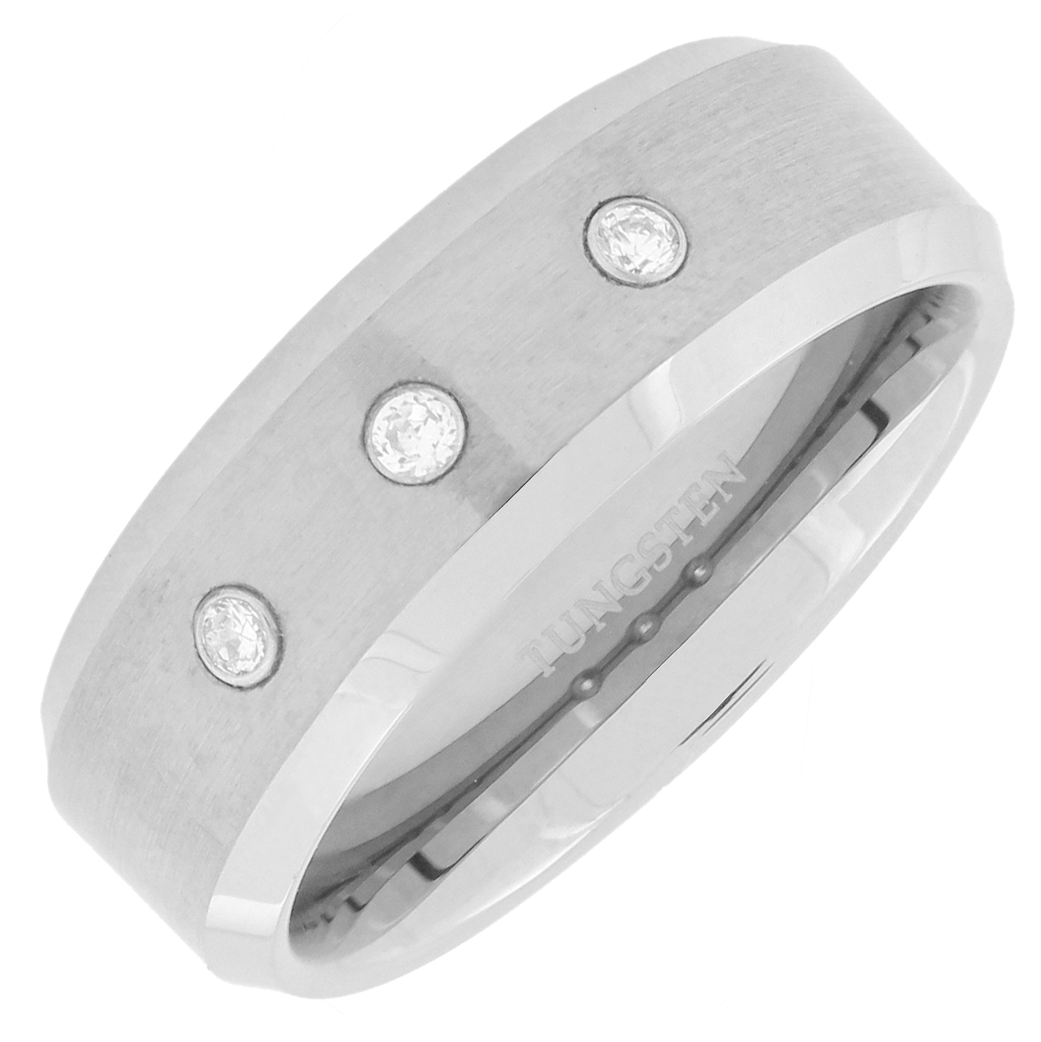 Stylish American Diamonds In Tungsten Rhodium Wedding Engagement Band Ring Boys Men
