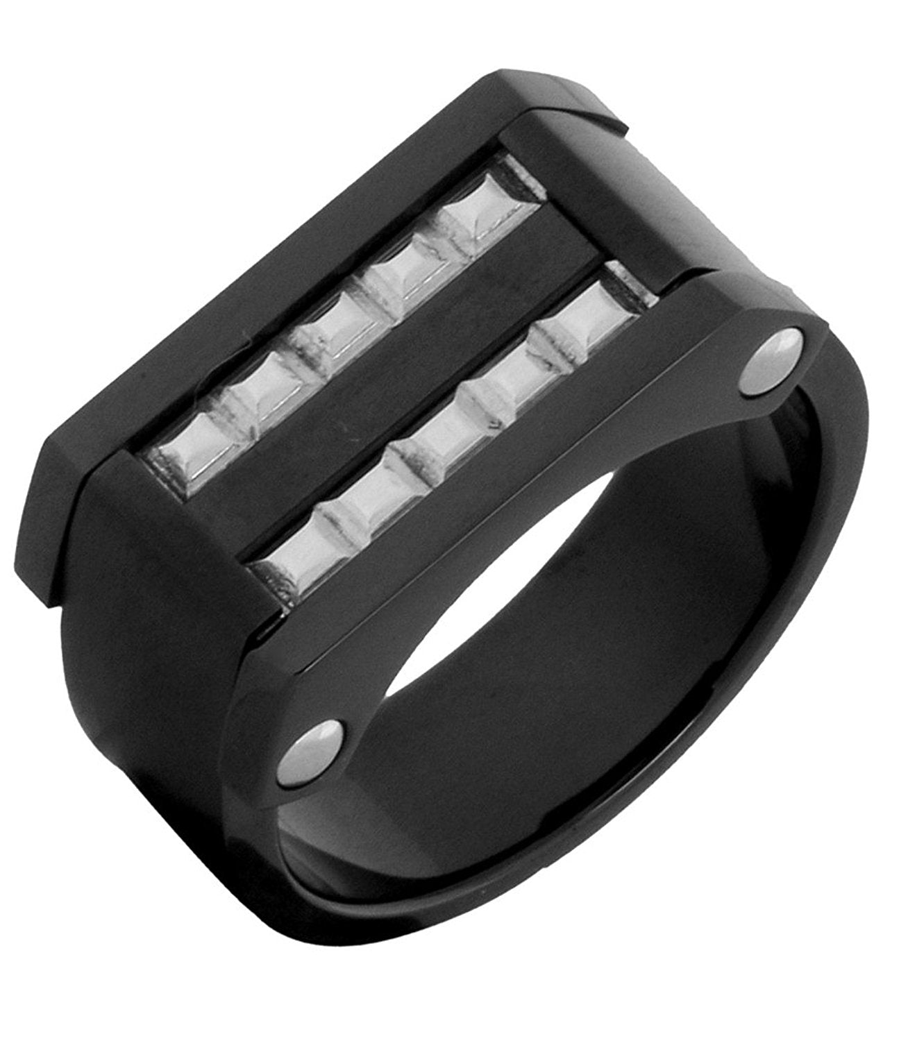 Stylish Surgical Stainless Steel Black Rhodium Wedding Engagement Ring Boys Men