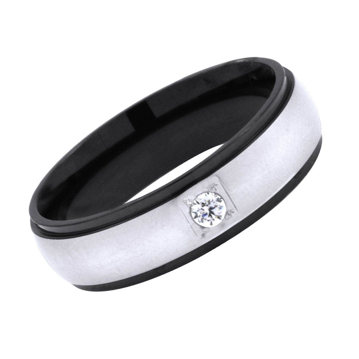 Stylish Surgical Stainless Steel Black Rhodium CZ Wedding Engagement Band Ring Boys Men