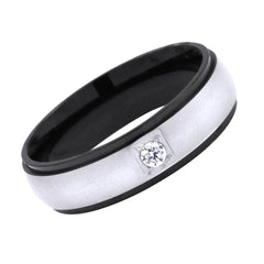 Stylish Surgical Stainless Steel Black Rhodium CZ Wedding Engagement Band Ring Boys Men