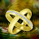 Stylish 316L Surgical Stainless Steel 18K Gold American Diamonds Wedding Engagement Dual Joint Band Ring Boysmen