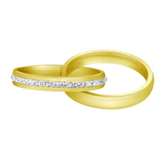 Stylish 316L Surgical Stainless Steel 18K Gold American Diamonds Wedding Engagement Dual Joint Band Ring Boysmen