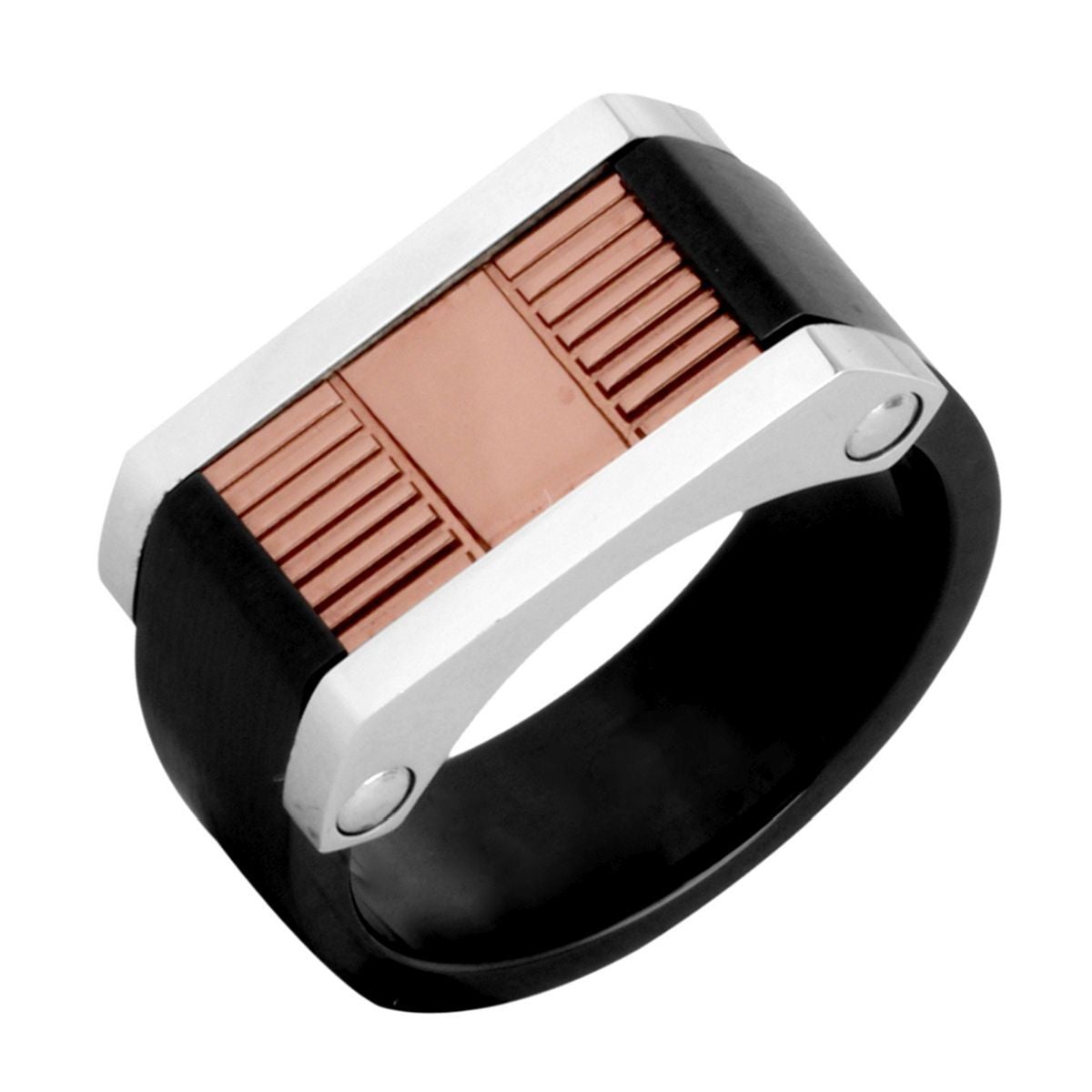 Stylish 316L Surgical Stainless Steel Rose Gold Black Rhodium Wedding Engagement Ring Boys Men