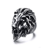 Biker Vintage Oxidise Silver Stainless Steel Lion Head Ring