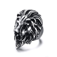 Biker Vintage Oxidise Silver Stainless Steel Lion Head Ring