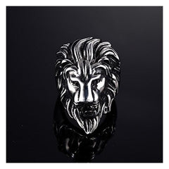 Biker Vintage Oxidise Silver Stainless Steel Lion Head Ring