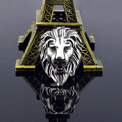 Biker Vintage Oxidise Silver Stainless Steel Lion Head Ring