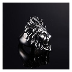 Biker Vintage Oxidise Silver Stainless Steel Lion Head Ring