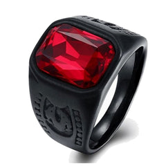 Stylish Daily Party Biker Deep Ruby Red Black Ring Men Boys Gents