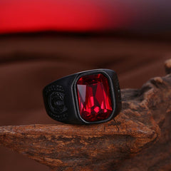 Stylish Daily Party Biker Deep Ruby Red Black Ring Men Boys Gents