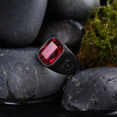 Stylish Daily Party Biker Deep Ruby Red Black Ring Men Boys Gents