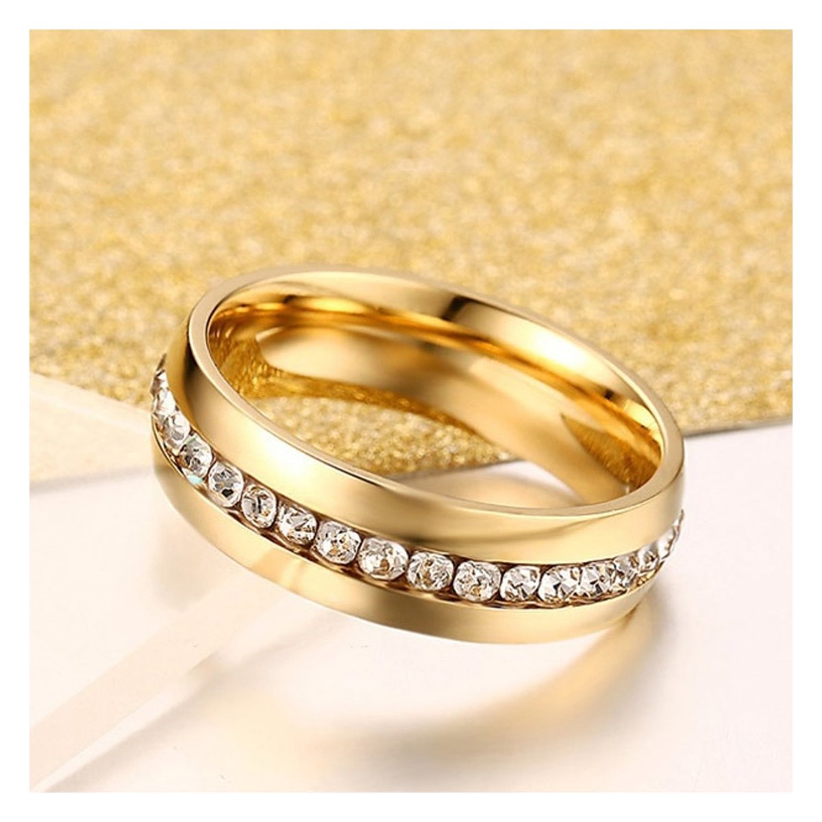 Stylish Promise CZ Stainless Steel Eternity Gold Band Ring