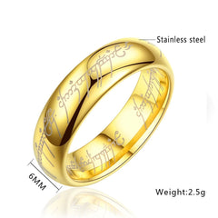 Lord Of The Rings Inscription Stainless Steel Gold Band Ring