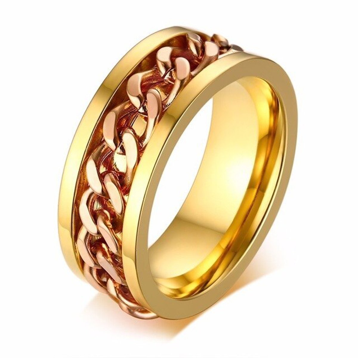 Rotatable Fidget Spinner Curb Chain Stainless Steel Silver Eternity Band Ring