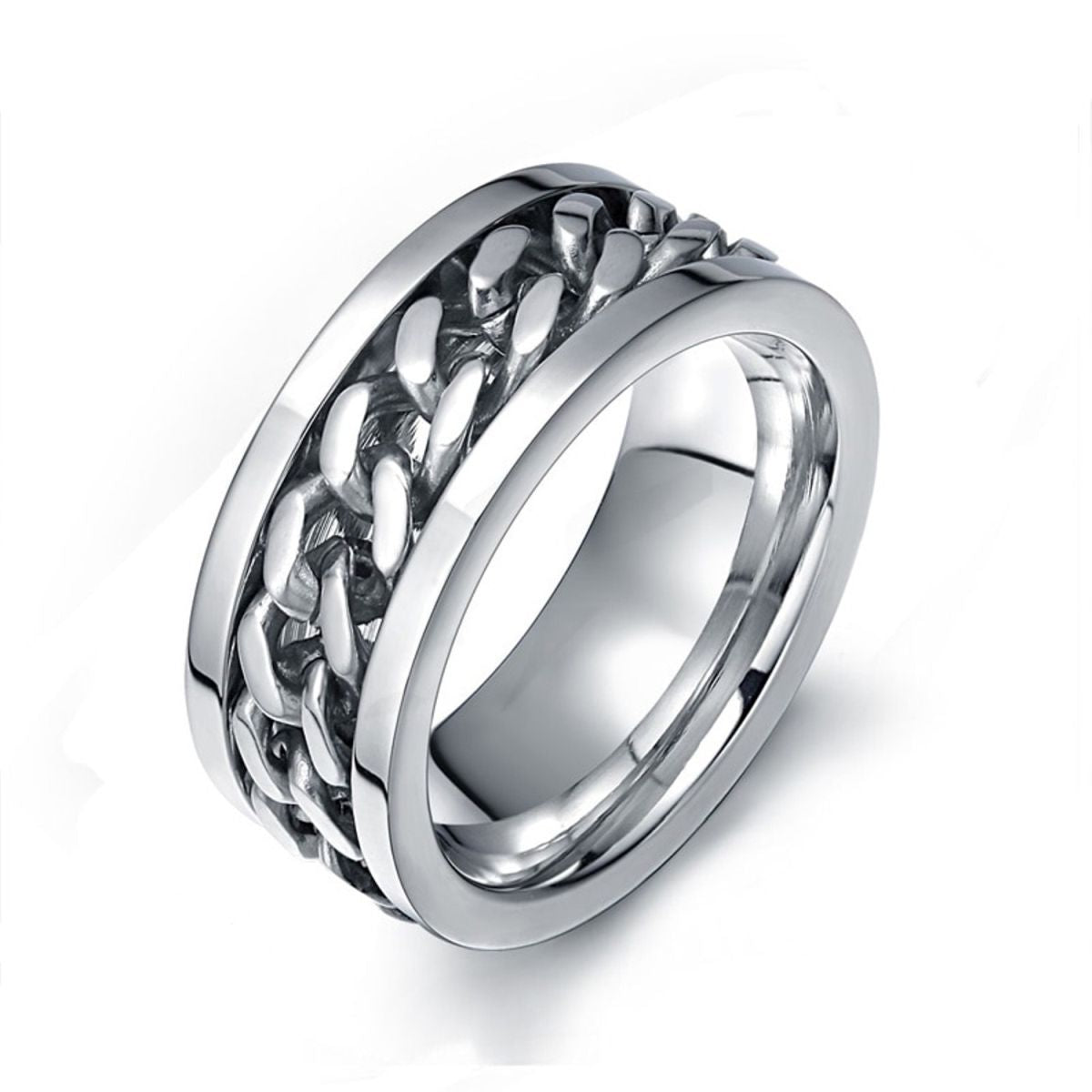 Rotatable Fidget Spinner Curb Chain Stainless Steel Eternity Swivel Band Ring