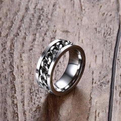 Rotatable Fidget Spinner Curb Chain Stainless Steel Eternity Swivel Band Ring