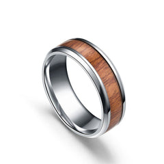 8Mm Silver Stainless Steel Ring Vintage Promise Band Wood