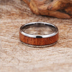 8Mm Silver Stainless Steel Ring Vintage Promise Band Wood