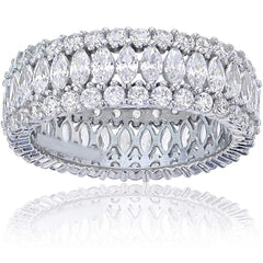 Stylish Oval Baguette Crystal CZ Silver Band Ring Gift