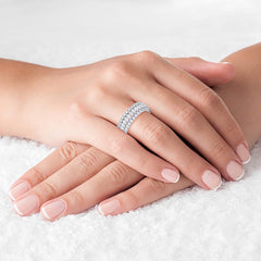 Stylish Oval Baguette Crystal CZ Silver Band Ring Gift
