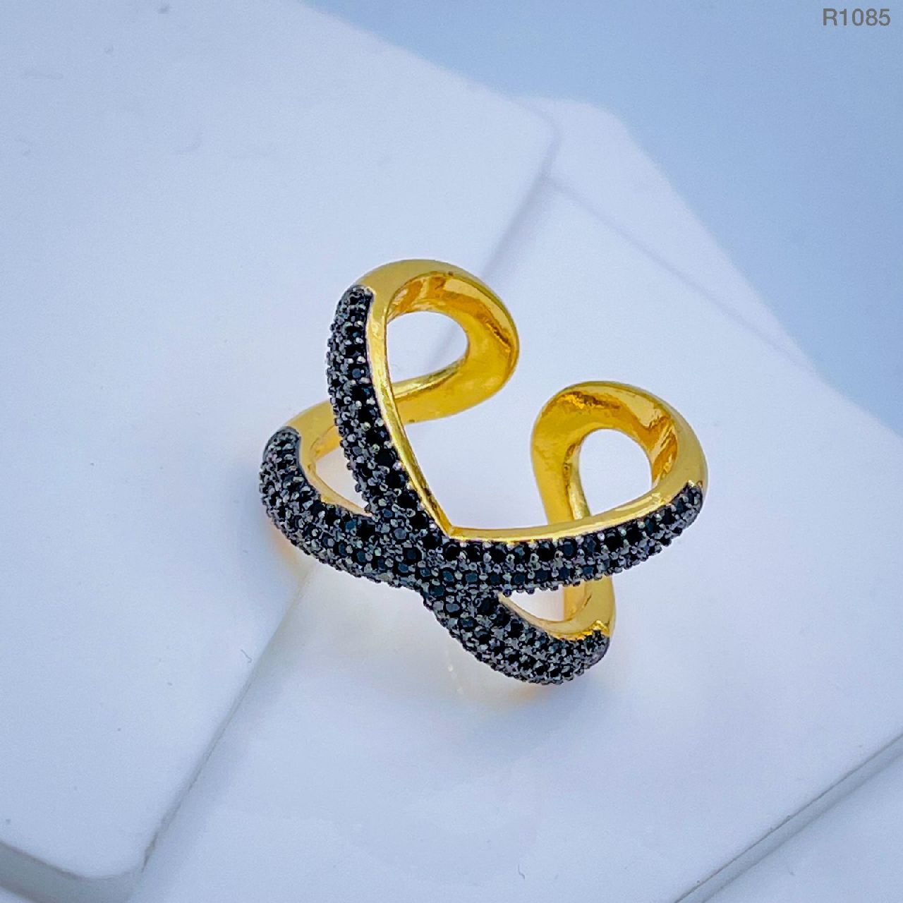 Stylish Cross Black Spinal Gold Adjustable Free Size Band Ring Women Gift