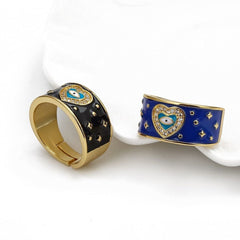 Heart Evil Eye White Enamel Gold Adjustable Free Size Band Ring Women Gift