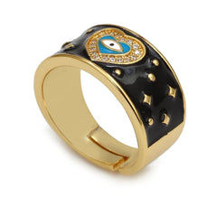 Heart Evil Eye White Enamel Gold Adjustable Free Size Band Ring Women Gift