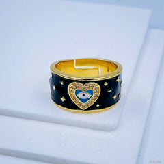 Heart Evil Eye White Enamel Gold Adjustable Free Size Band Ring Women Gift