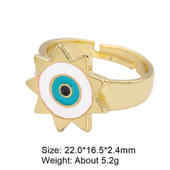 Sun Evil Eye White Enamel Gold Adjustable Free Size Band Ring Women Gift