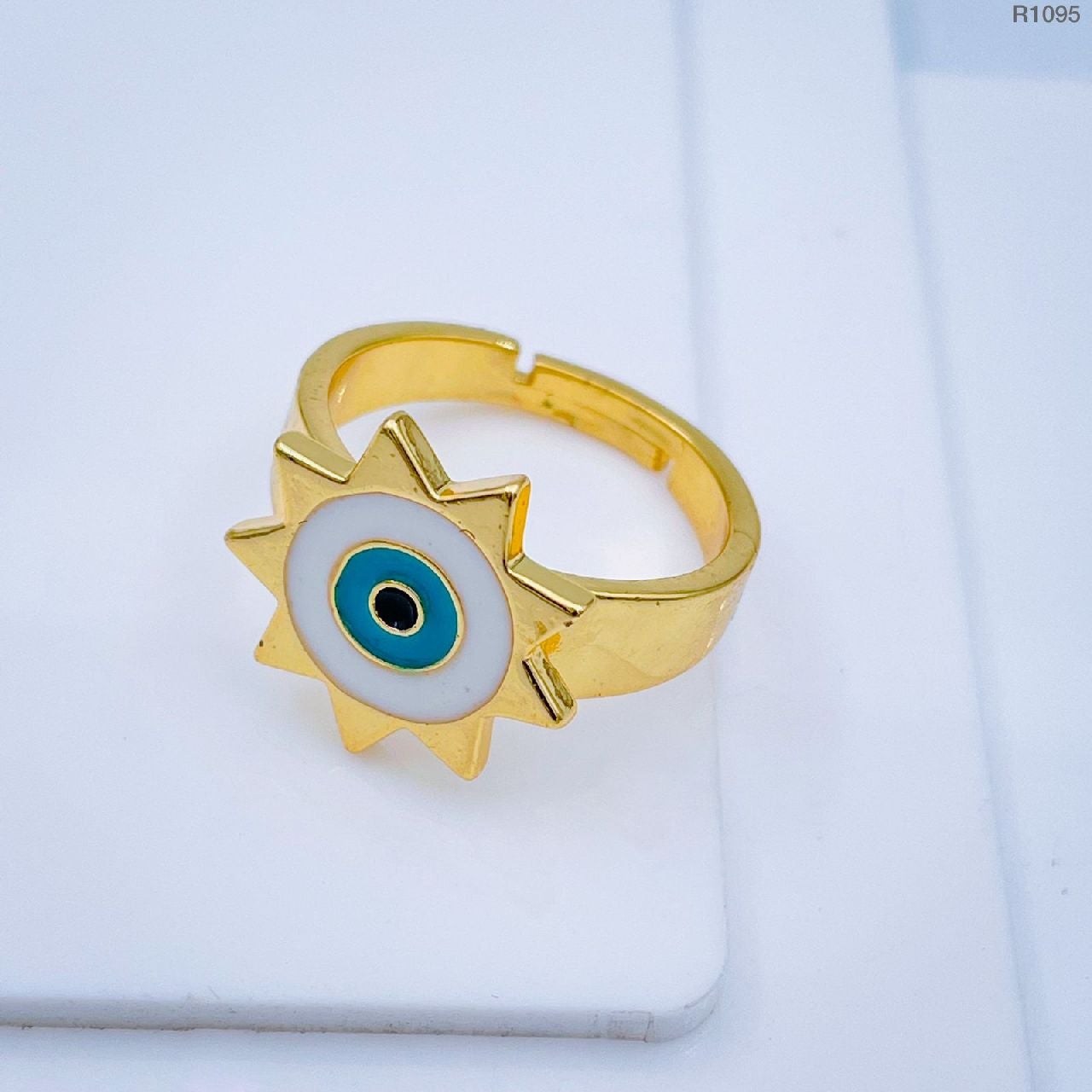 Sun Evil Eye White Enamel Gold Adjustable Free Size Band Ring Women Gift