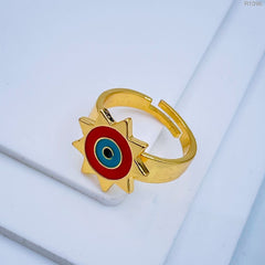 Sun Evil Eye White Enamel Gold Adjustable Free Size Band Ring Women Gift