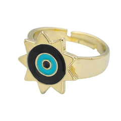 Sun Evil Eye White Enamel Gold Adjustable Free Size Band Ring Women Gift