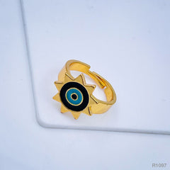 Sun Evil Eye White Enamel Gold Adjustable Free Size Band Ring Women Gift