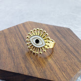 Flower Evil Eye White Enamel Gold Adjustable Free Size Band Ring Women Gift