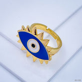 Flower Oval Evil Eye Red Enamel Gold Adjustable Free Size Band Ring Women Gift