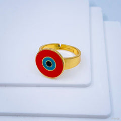 Round Evil Eye White Enamel Gold Adjustable Free Size Band Ring Women Gift