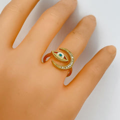 Evil Eye Silver Copper Band Ring Adjustable Free Size For Women